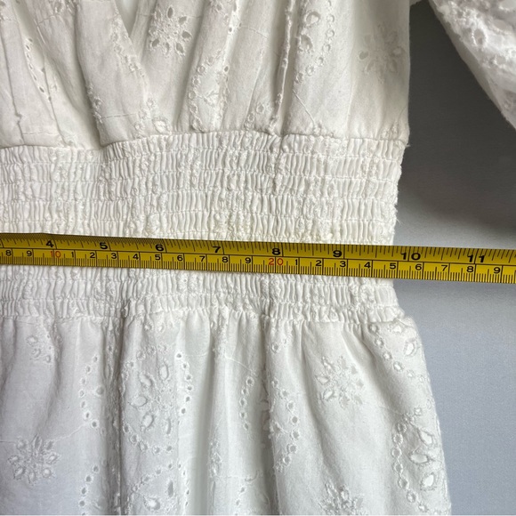 Anthropologie Hutch Cropped Jumpsuit Sz S Smocked Waist Eyelet White Wide Leg - Picture 11 of 16